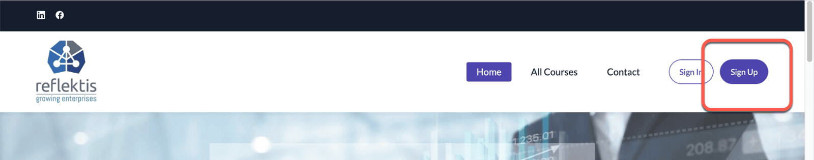 Screen capture showing where to click to sign up
